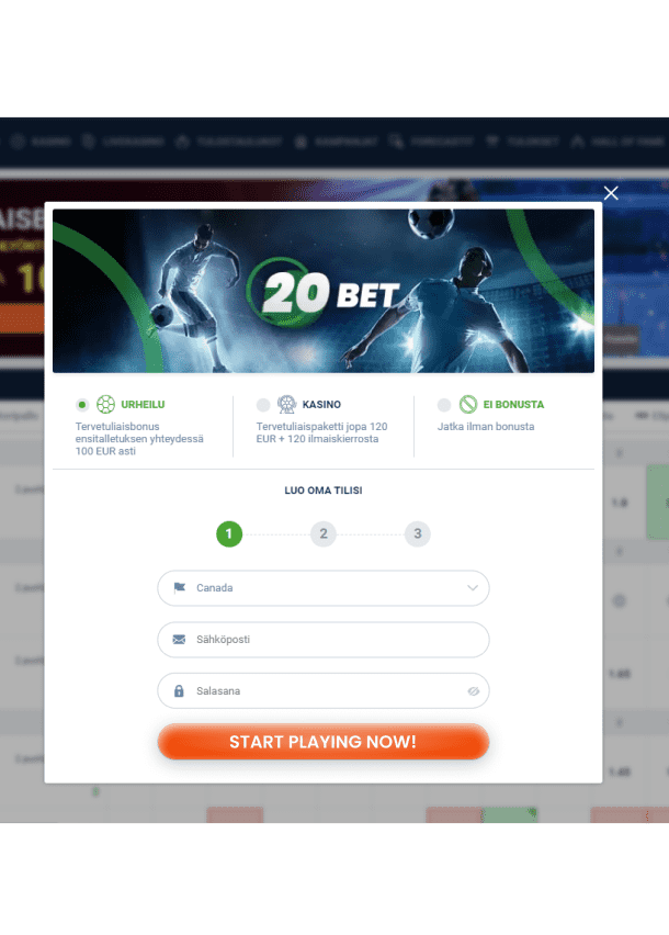 20BET Rekisteröitymisvaiheet