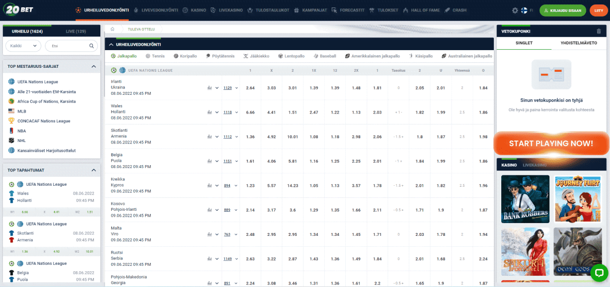 20BET Verkkopelaaminen